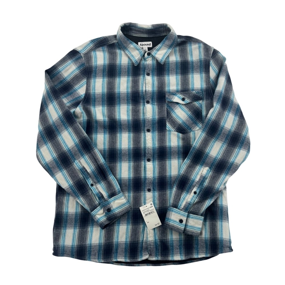 Abound Flannel Shirt Men Large Navy Plaid NWT Thermal Lined AB476269MN